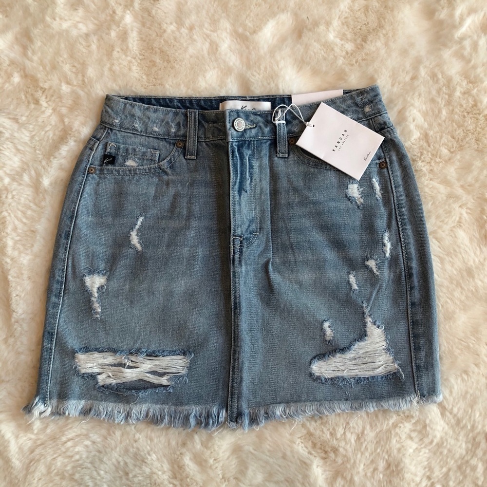 NWT KanCan Distressed Denim Jean Skirt